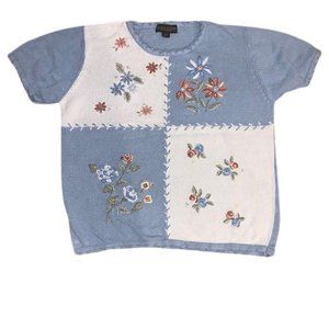 Light blue and white knitted top